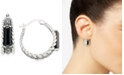 Macy's Onyx (3-1/2 x 9-1/2mm) & Marcasite Hoop Earrings in Sterling Silver